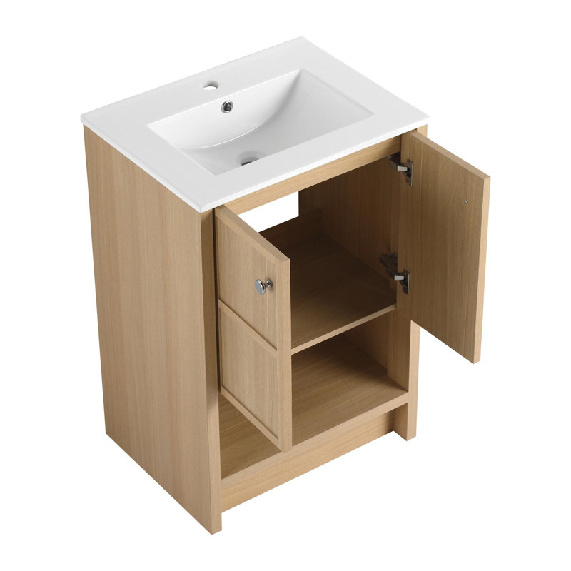 Meuble-lavabo autoportant avec lavabo en céramique, 24"