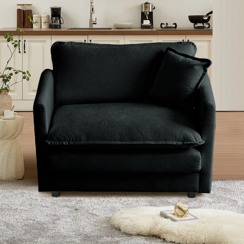 Single Accent Chair Sofa Chenille Fabric Reading Chair Single Sofa Couch with Pillow for Living Room, Apartment, Office