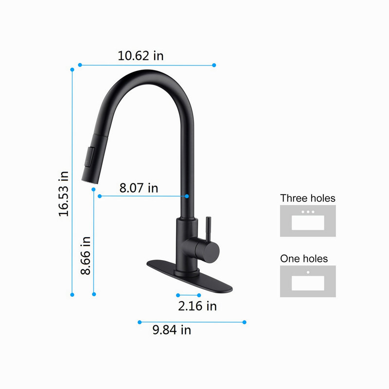 Robinet de cuisine tactile avec douchette extractible, Noir mat