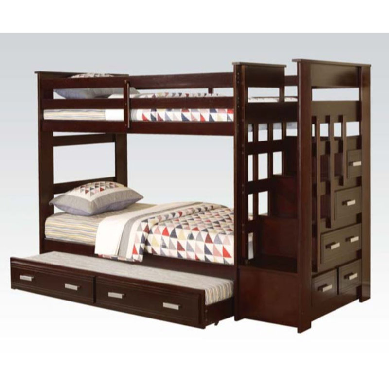 Agatie Kids Twin Over Twin Bunk Bed with Drawers, Espresso