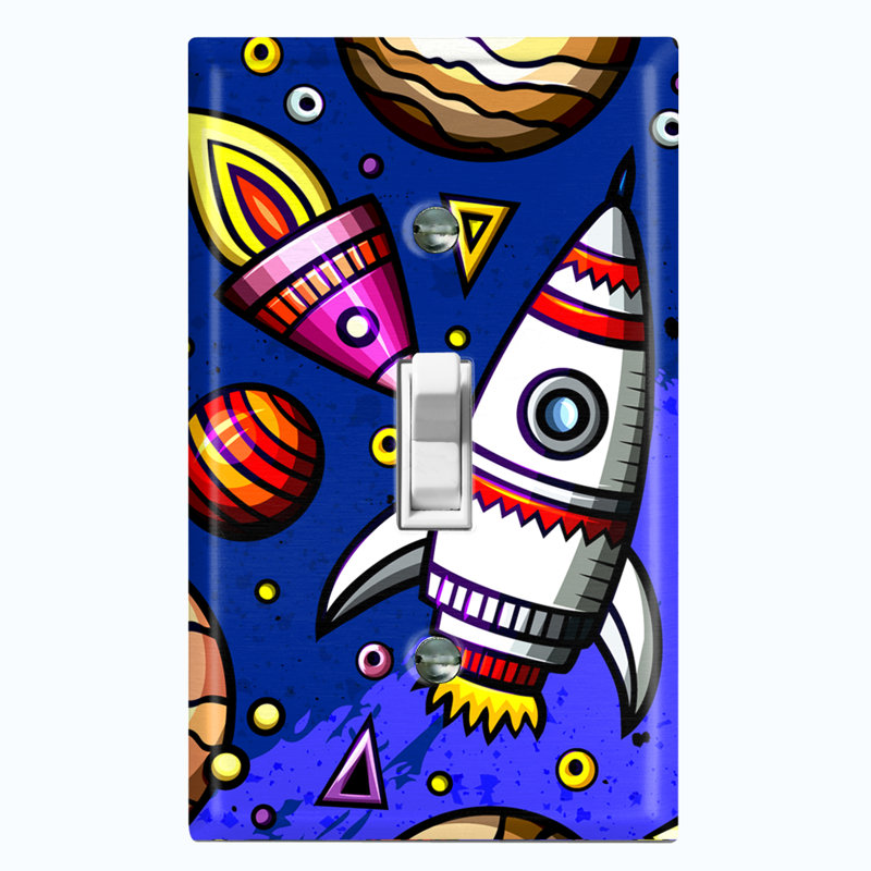Rocket Ship Space Planet Astronaut Blue Patterned 1 - Gang Toggle Light Switch Standard Wall Plate