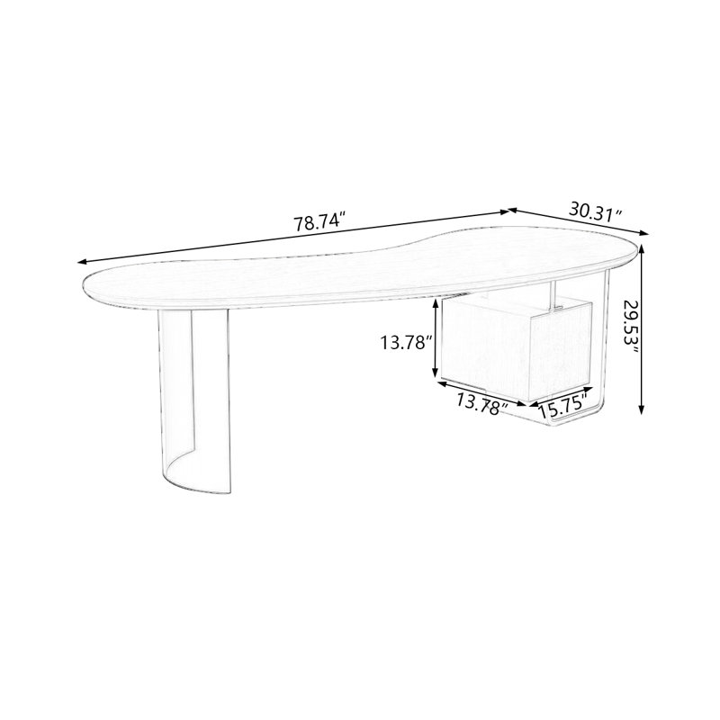 Nut-brown+Black+Clear Curved Solid Wood+Iron+Acrylic desks, 29.53" H x 78.74" W x 30.31" D