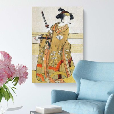Woman With Samurai Swords by Katsukawa Shunsho - Wrapped Canvas Print