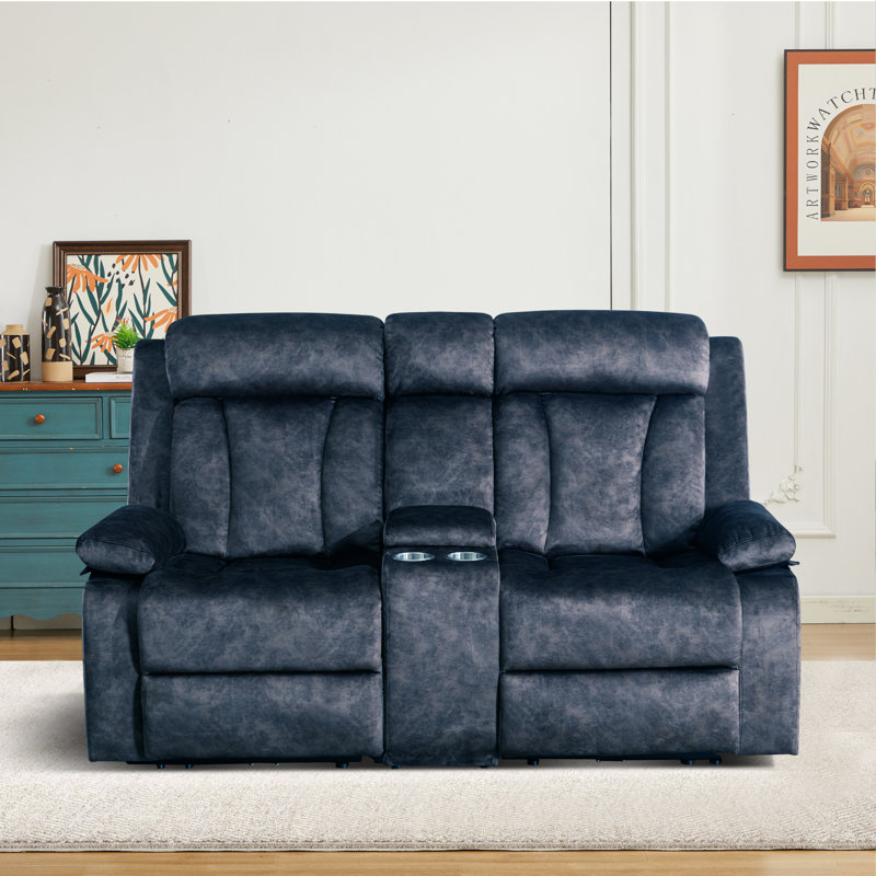 70.9'' Velvet Pillow Top Arm Reclining Loveseat, Blue Velvet