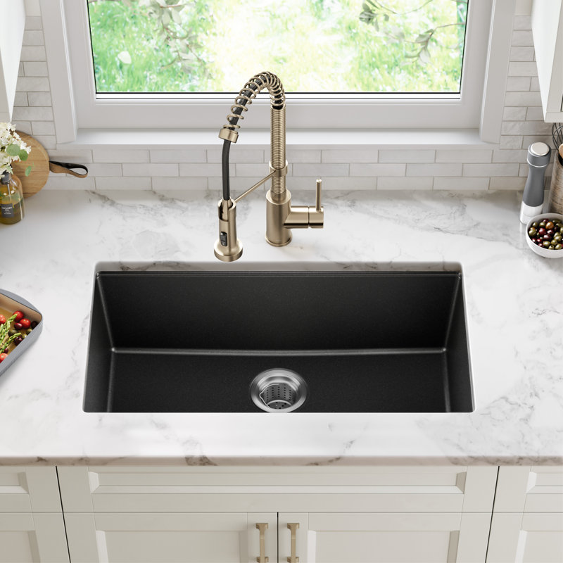 KRAUS Undermount Single Bowl Onyx Granite Kitchen Sink, Black, 31" 