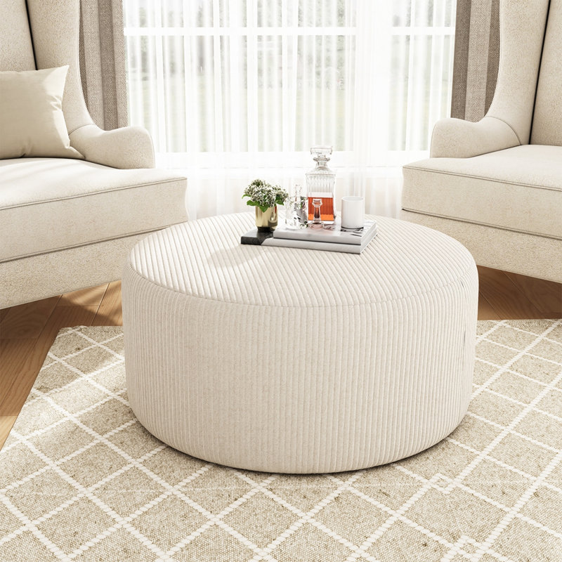 Repose-pieds rembourré rond, Beige
