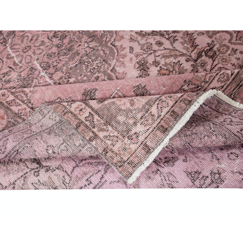 7x10.2 Ft One-of-a-Kind Handmade Turkish Area Rug in Soft Pink, Modern Wool and Cotton Carpet