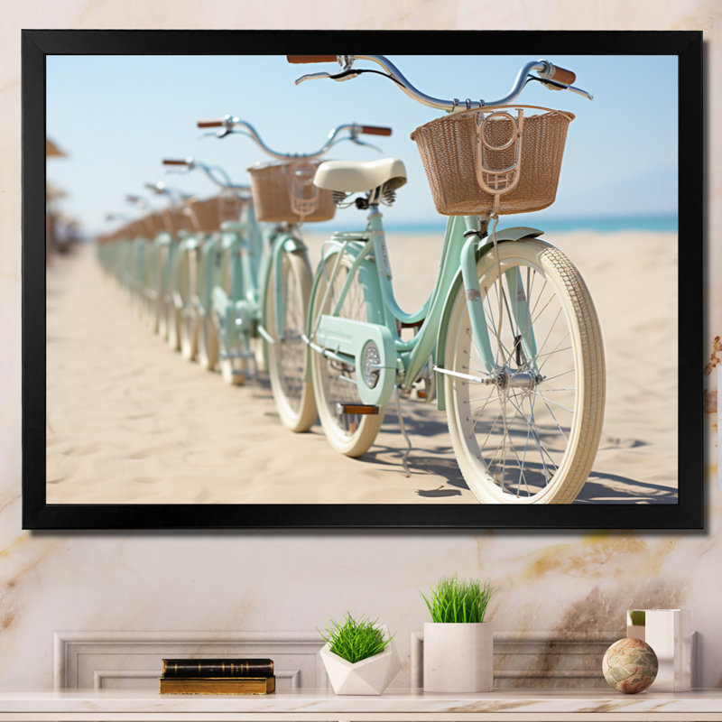 «Vélo tranquille pédalant sur la plage I», reproduction d'art sur toile, H 24 po x l 32 po x P 1 po, Cadre simple noir