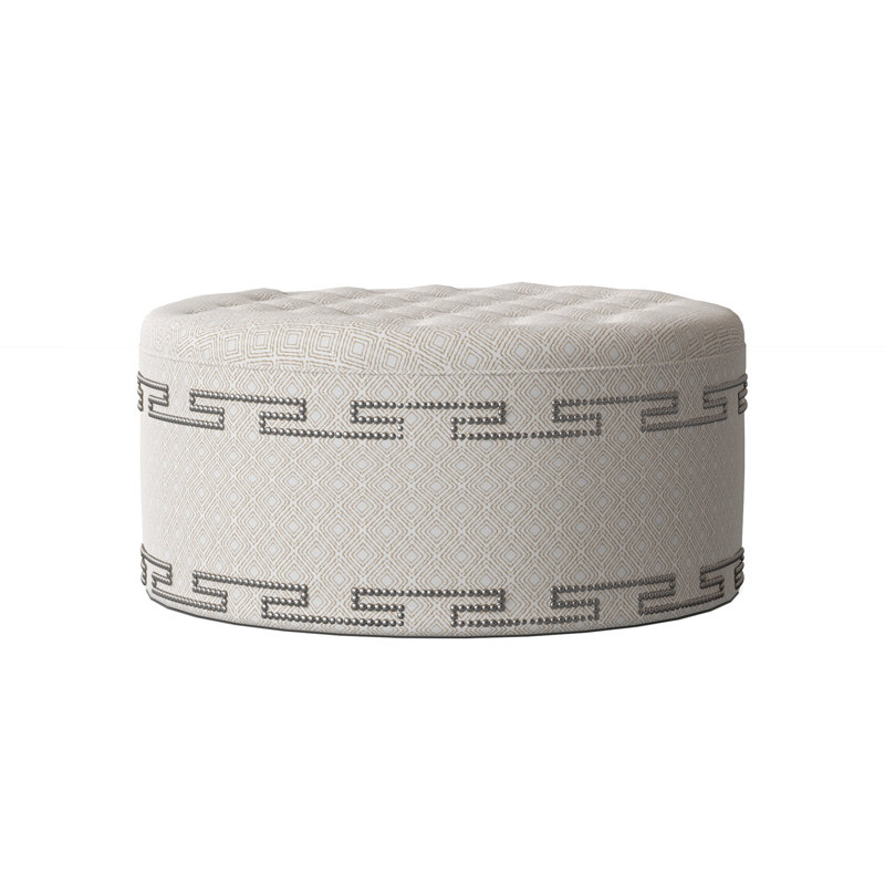 Elle Round Ottoman, Savona Fuchsia, Shiny Nickel