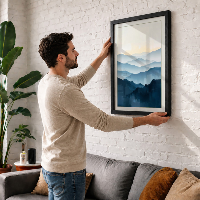 Mountains in Mist Minimalist - Framed Print, A1 - 84.1 x 59.4 cm, Black