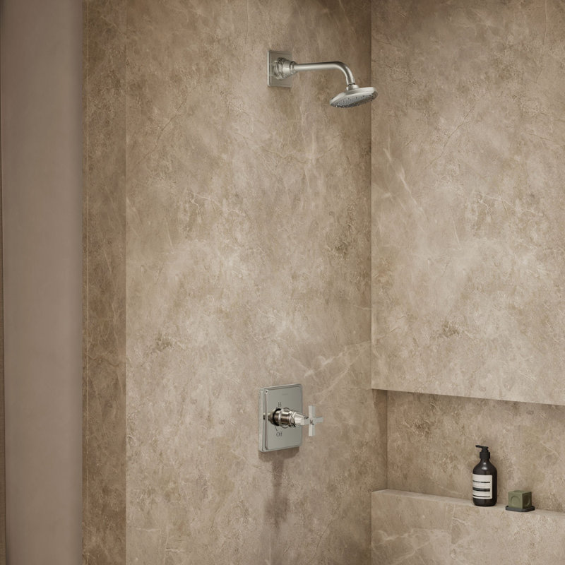Pinstripe Purerite-Temp Shower Trim Set with Cross Handle, Less Showerhead