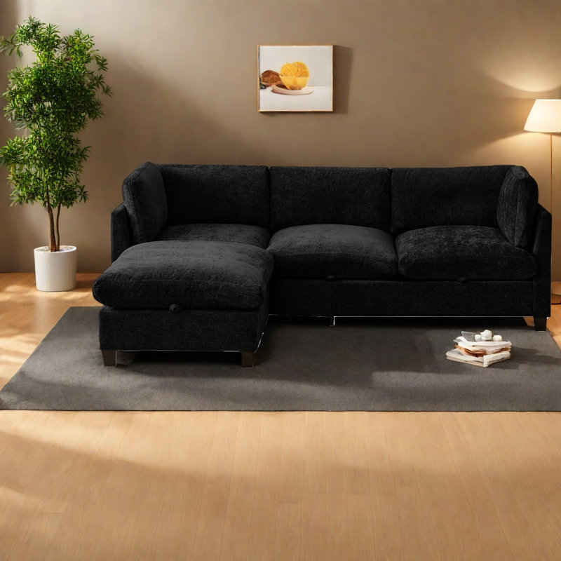 Canapé modulaire moderne en L en chenille avec rangement pour la maison