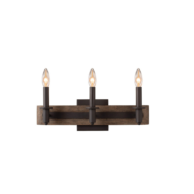 Bronze 3-Light Dimmable Vanity Light with Hardwood Accents