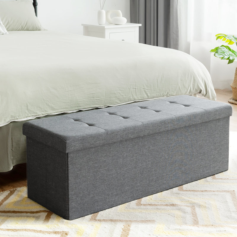 110x38x38cm Linen Upholstered Storage Bench, Silvery