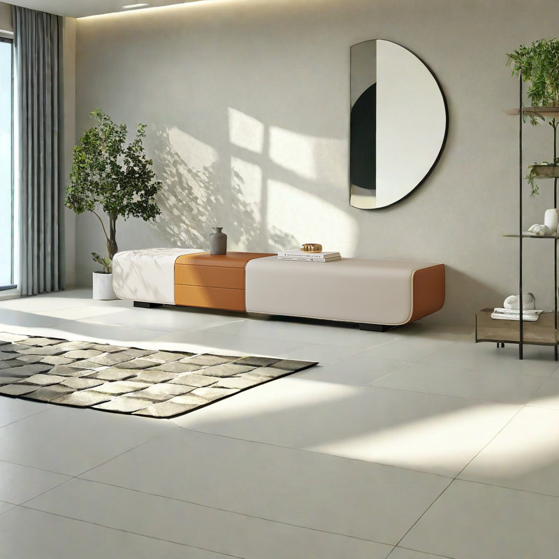 Banc de rangement rembourré en microfibre Sikender, Brun / Blanc cassé