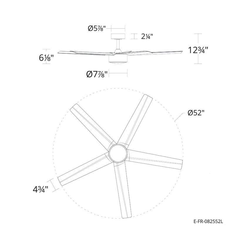Ventilateur de plafond intelligent à 5 pales 52 pouces Stratos de 2700K-6000K CCT avec télécommande en noir mat Stratos