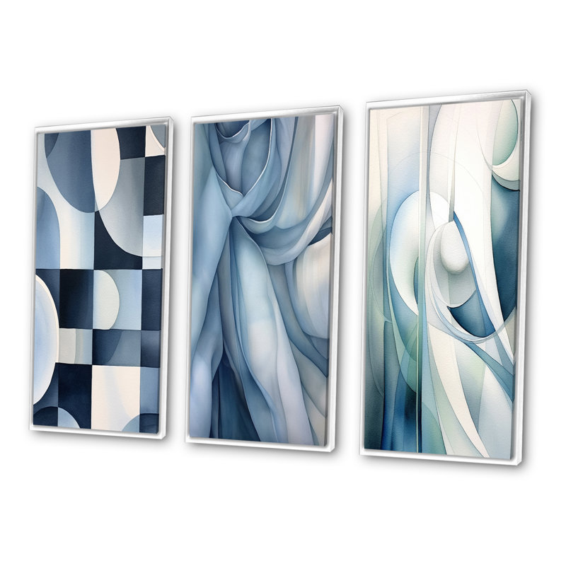 «Essence Of Simplicity», 3 pièces sur toile, Cadre flottant blanc, H 32 po x l 48 po