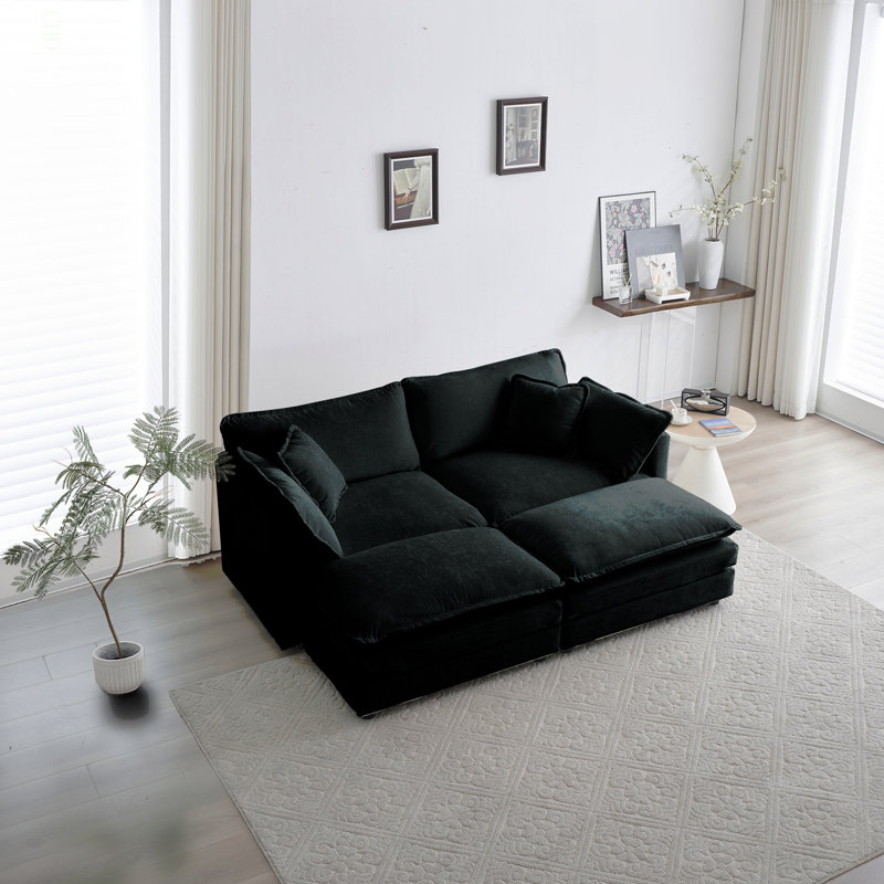 Canapé modulaire en tissu 4 pièces Jeffers Chenille, Chenille noir, H 33 po x l 76,7 po x P 35 po