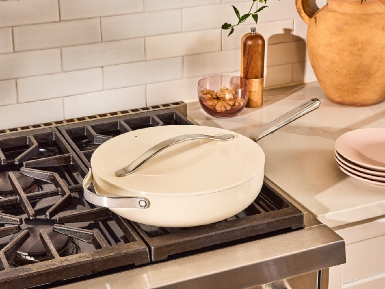 Caraway 4.5qt Ceramic Non-Stick Sauté Pan, Cream