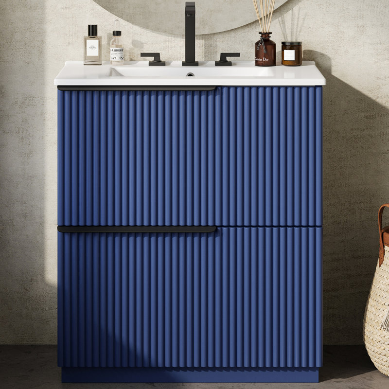Meuble-lavabo 30 po avec comptoir en céramique, Bleu