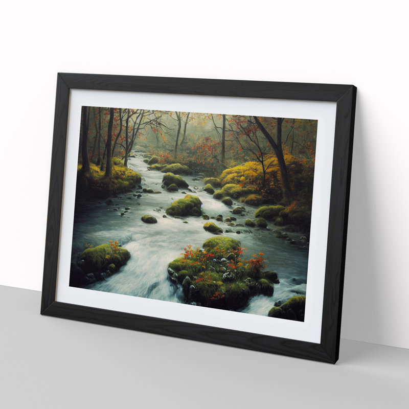 Forest Stream View Vol.3 - Single Picture Frame Painting, Black, 46cm H x 64cm W x 2cm D