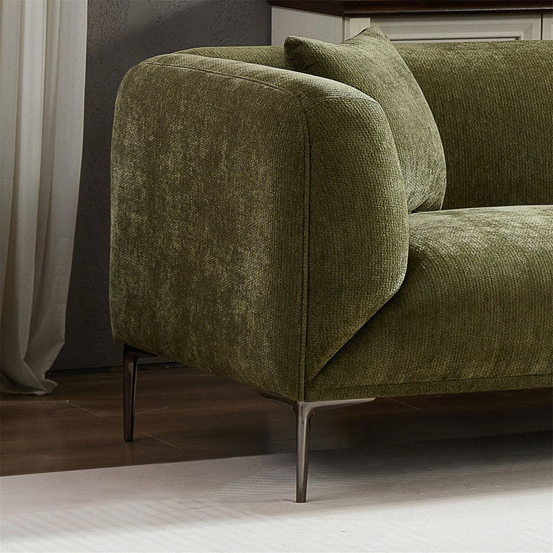 Modern Curved Upholstered Sofa, Green