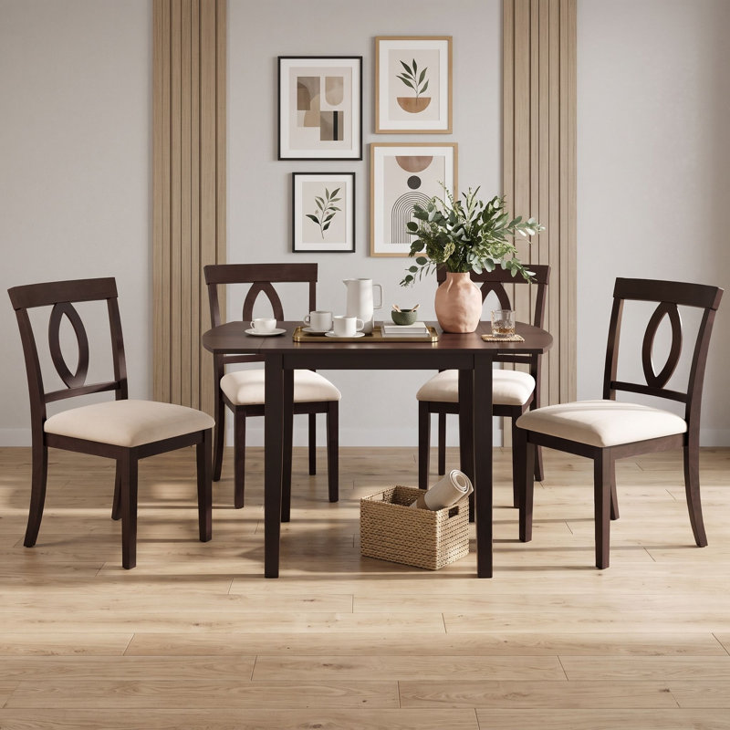 Ensemble de table et de chaises de salle à manger en bois avec rallonge et 4 chaises, Marron foncé