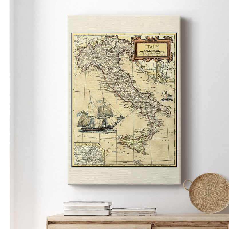Carte d'Italie - impression sur toile tendue, L 12 po x H 18 po