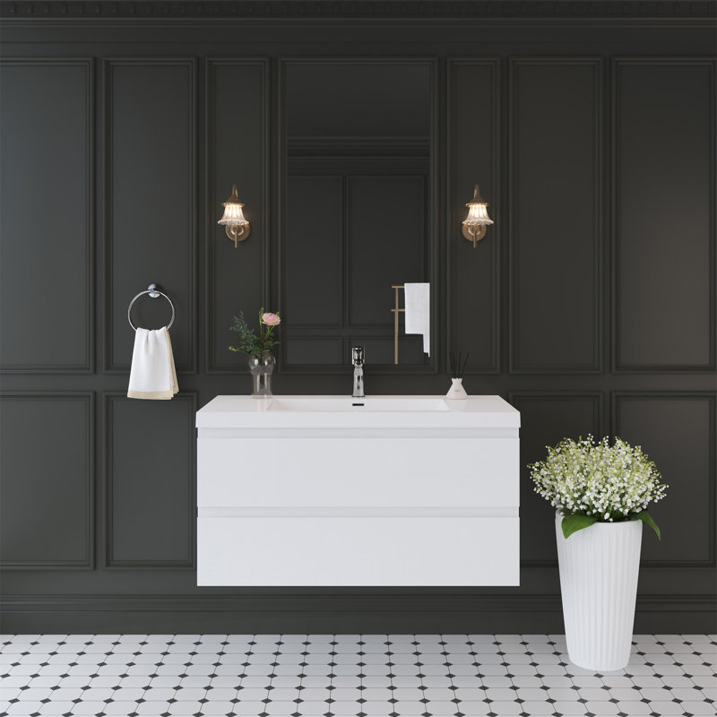 42" Floating Bathroom Vanity With Sink, 42", Glossy White