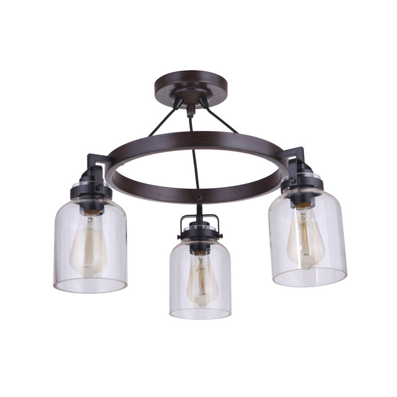 Barreras 3 - Light Dimmable Wagon Wheel Chandelier, Flat Black/Dark Teak
