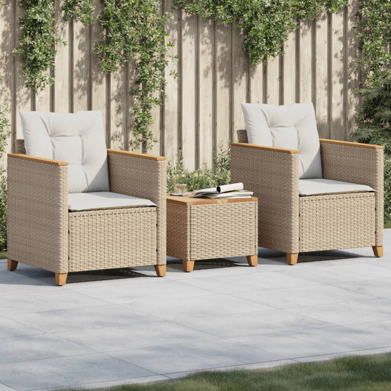 Ensemble bistro avec coussins 3 pièces Ebern Designs, Blanc crème, Noir