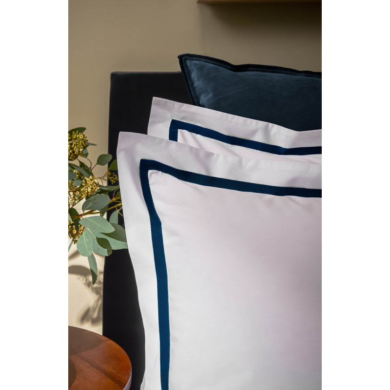 Beaumont Luxury Cotton Percale Pillowcase Pair, White/Navy, King Pillowcase