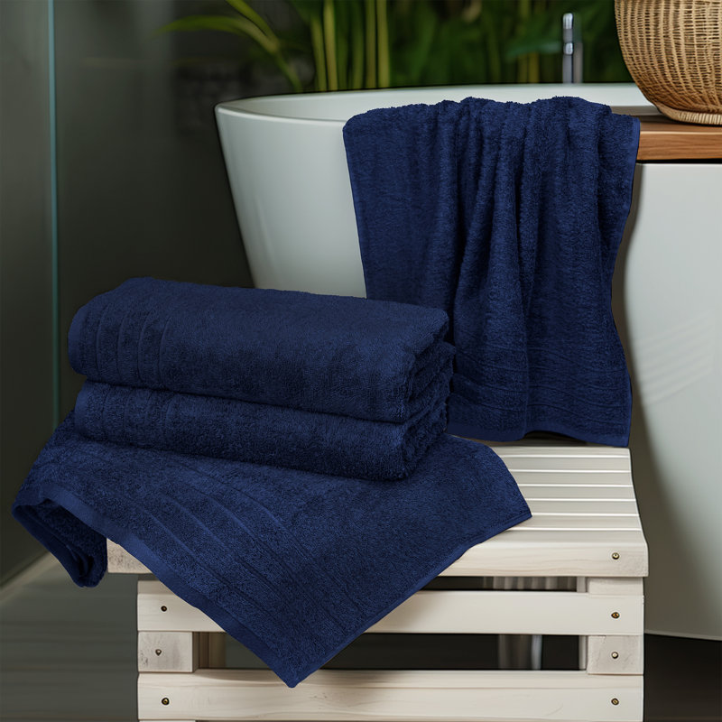 100% Cotton Midweight Mulit-Size Set, Navy, Bath Towel - 4 Piece Set