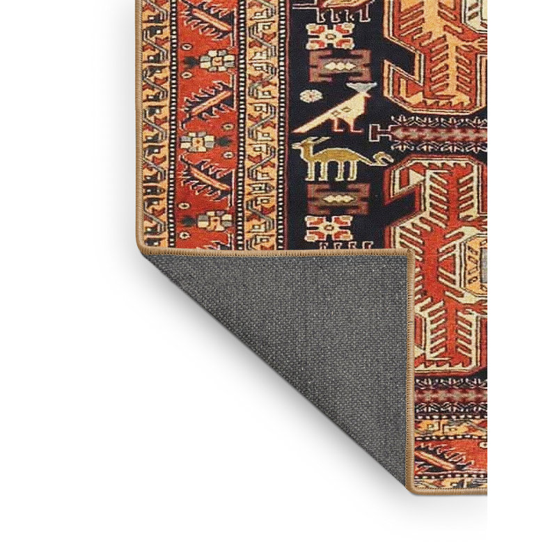 Tapis traditionnel rouge / noir, Rectangle 5 pi x 7 pi