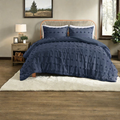 Elegant Clip Jacquard Bedding Sets, Polyester Comforter And Shams, Hypoallergenic Navy Design For Home