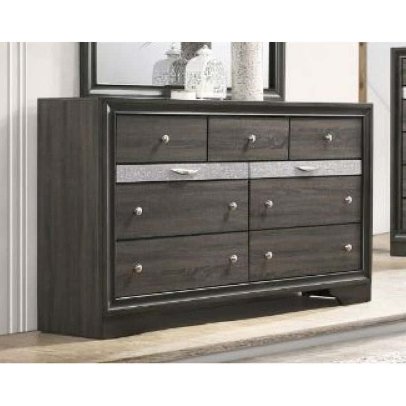 Commode 7 tiroirs Naima, Gris clair