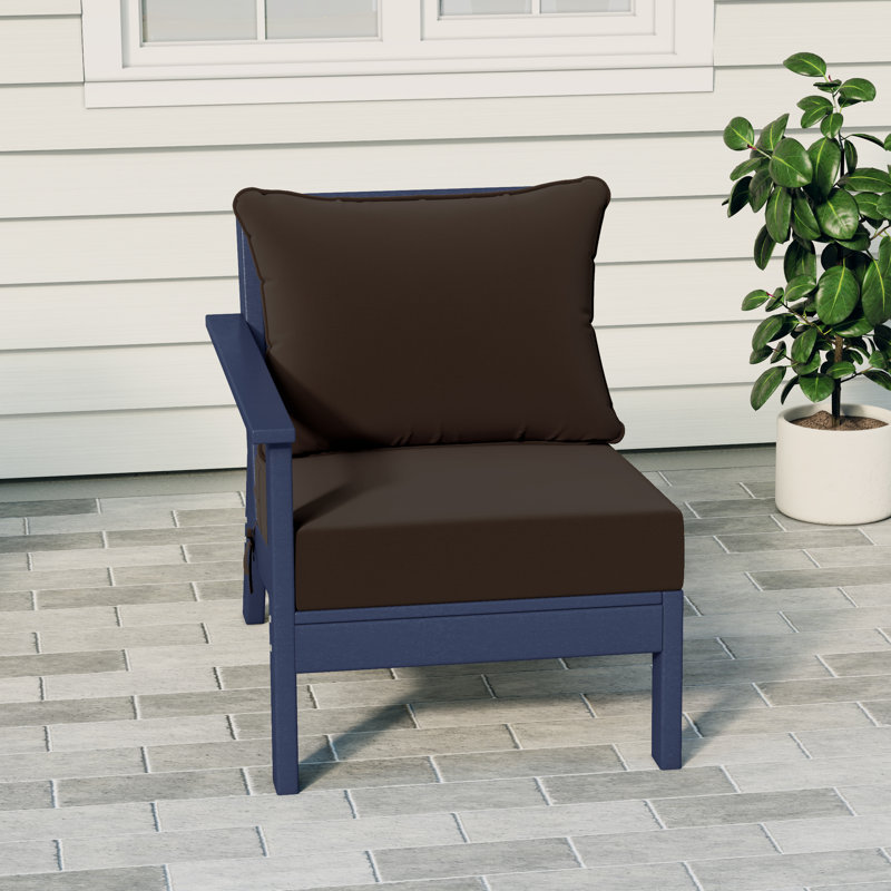 Deep Seating Left Arm Chair With Cushions, Navy Blue, Brown