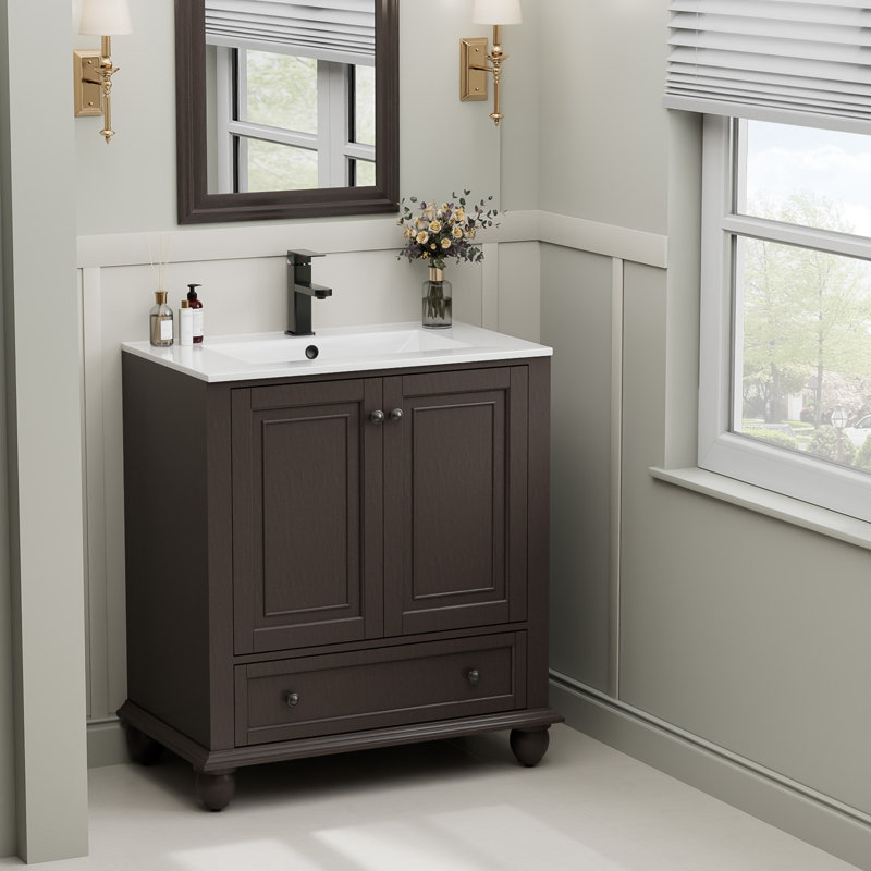 Sharee 30" Single Sink Bathroom Vanity With Sink Top, Zinc Alloy Faucet, Painted Surface, Soft-close Doors