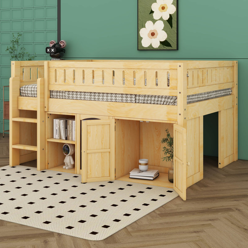 Full Loft Bed , Trundle Bed Included, Natural