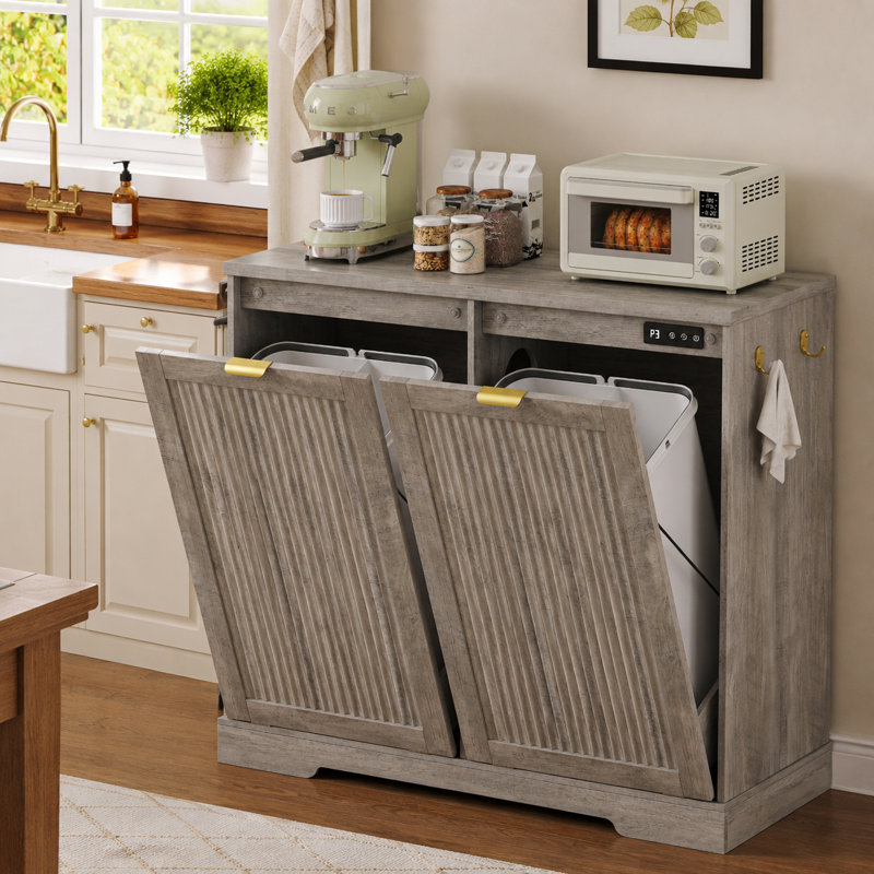 Armoire poubelle 2 x 13 gallons à double inclinaison - Désodorisation, 26 Gallons, Grey