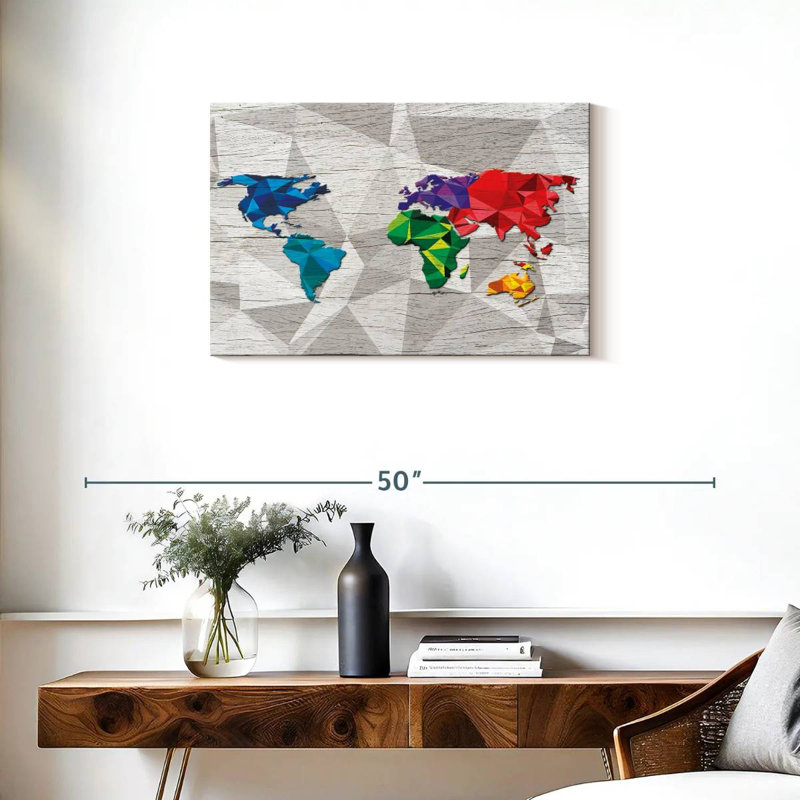 Carte du monde géométrique Aliaz II, H 20 po x l 30 po