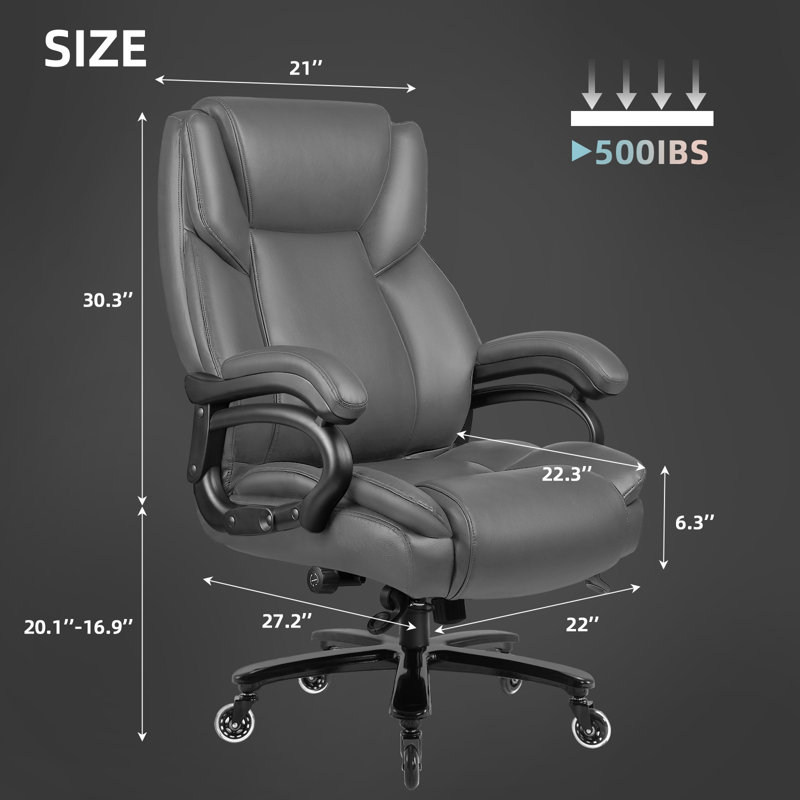 Carter Big and Tall Office Chair 500lbs, Adjustable Lumbar Support Executive Office Chair, Gray