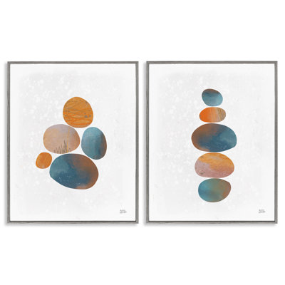 Abstrait à motif géométrique de pierres abstraites, rondes, bleues, orange et bleues