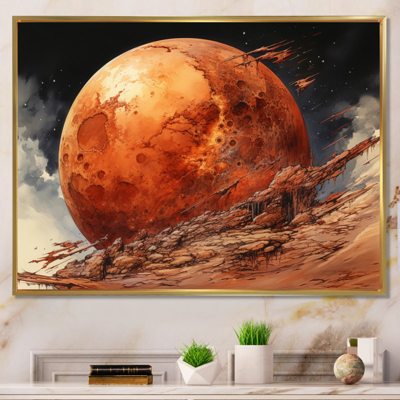 Red Planet Mars Rusty II - Mars Wall Art Living Room, Cadre flottant doré, H 24 po x l 32 po x P 1 po