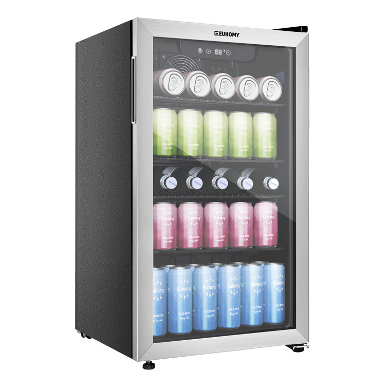 Euhomy Beverage Refrigerator and Cooler, 110 Can Mini fridge with Glass  Door, Small Refrigerator with Adjustable Shelves for Soda Beer or Wine