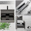 Meuble-lavabo de 24 po avec lavabo, plateau en sable noir quartz, rangement gris ciment, tiroirs à fermeture en douceur, style minimaliste moderne, espace, installation rapide, lavabo à finition d'eau, armoires,