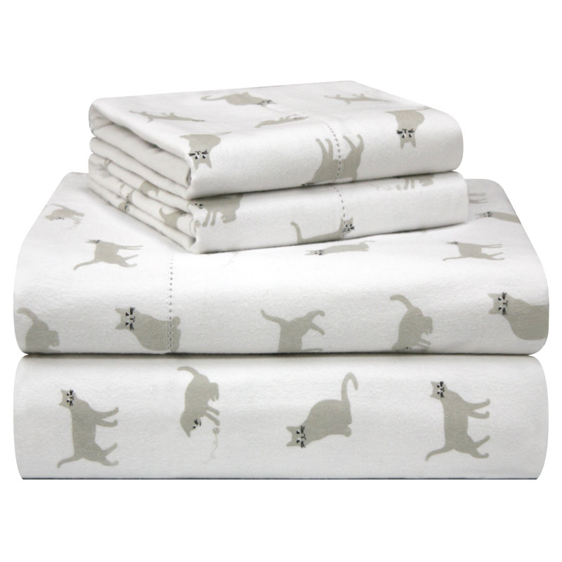 Pointehaven 180 GSM Velvet feel Luxury Flannel Sheet Set , Cats, Full