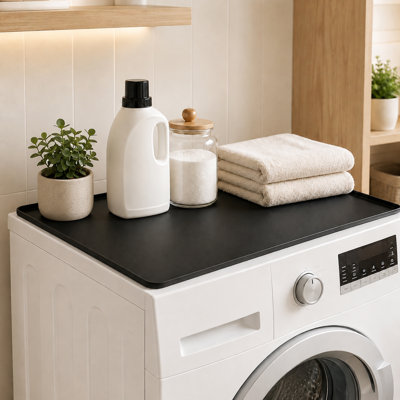 Washer and Dryer Topper, Silicone Washing Machine Cover with Raised Edge, Non-Slip Waterproof Heat-Resistant Protector Mat for Front Load Washer, 23.6''x23.6'', Black