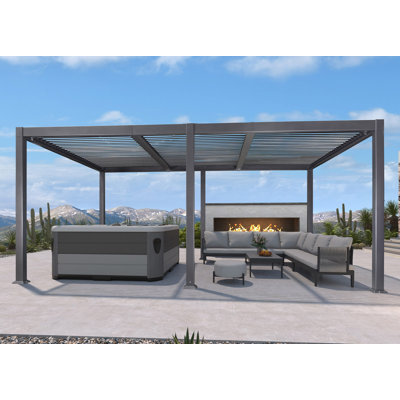  17,5 pi L 11,4 pi. Pergola grise à persiennes en aluminium