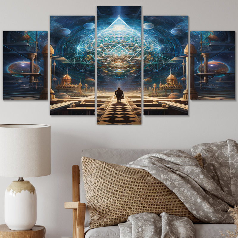 «Ultimate Destination City of Light», art mural abstrait sur toile, 5 panneaux